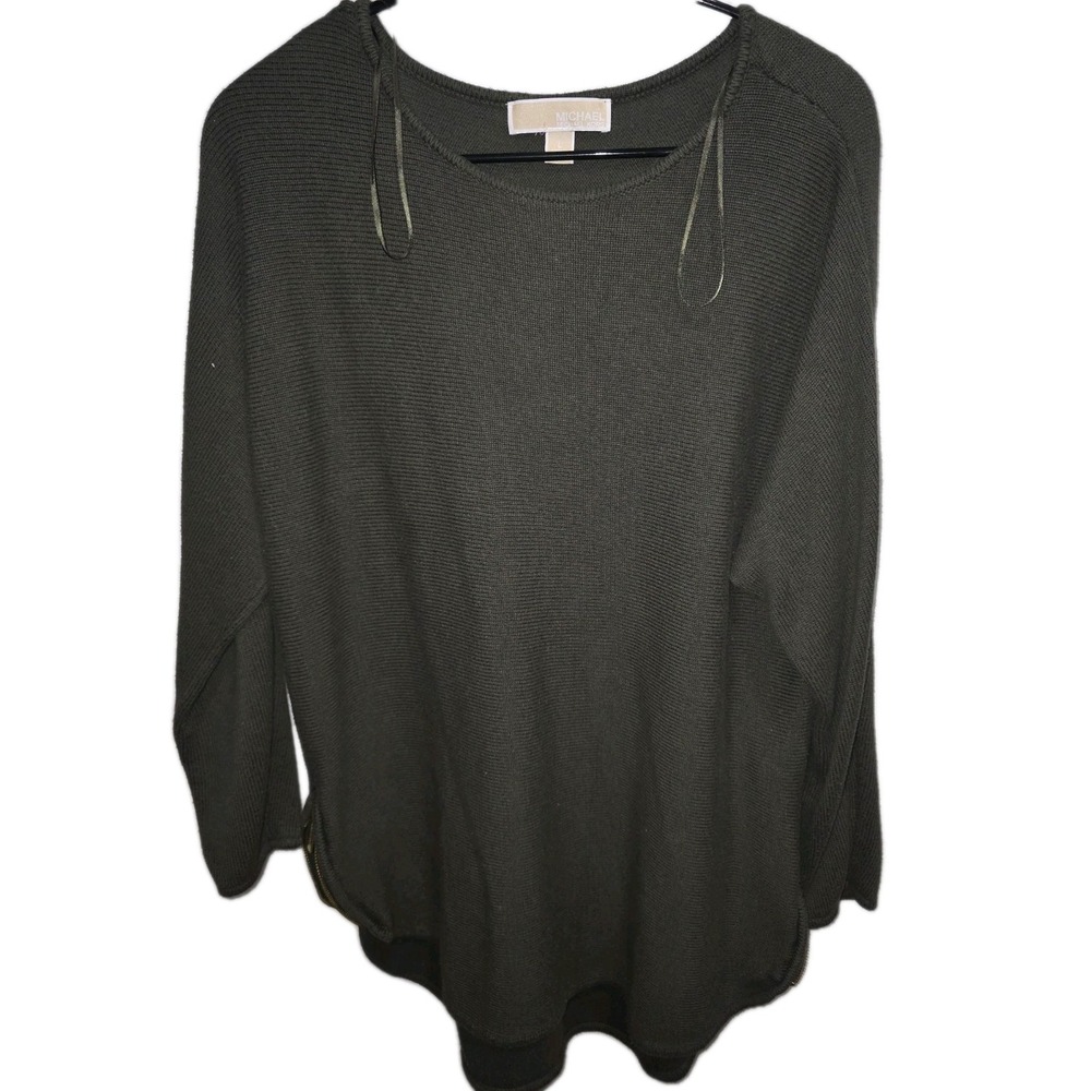 Michael Kors Women's Size L Hi-Lo‎ Hem Sweater 💛 Gold Logo Side Zip Tunic Top